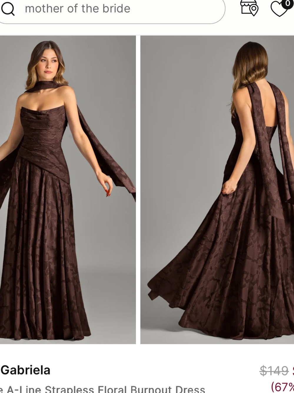 Azazie Gabriela Strapless A-Line Floral Burnout Dress in Chocolate Brown
